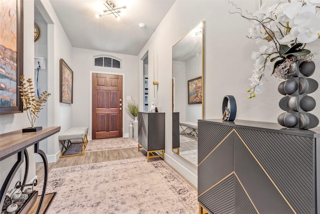 foyer entrance with hardwood / wood-style flooring