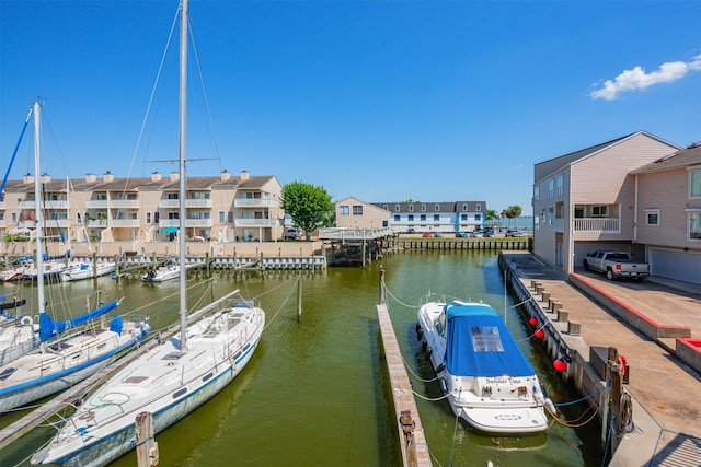 dock area with a water view