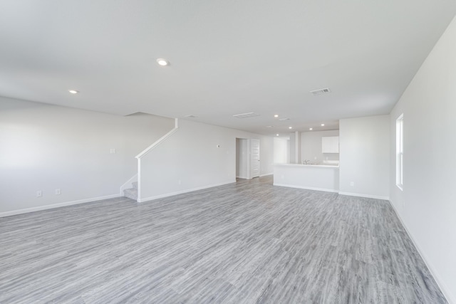 unfurnished living room with light hardwood / wood-style floors