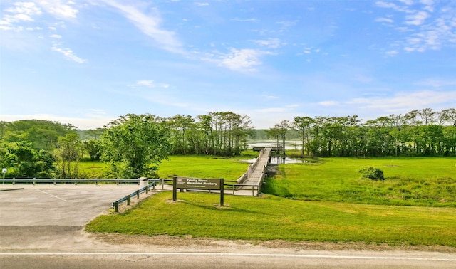 view of community featuring a rural view and a yard