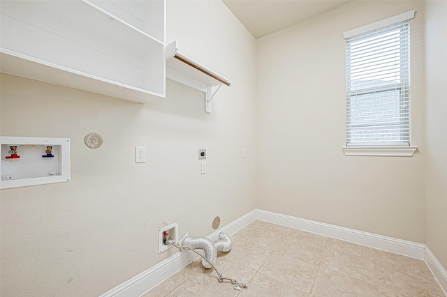 washroom featuring hookup for an electric dryer, hookup for a washing machine, gas dryer hookup, and light tile patterned flooring