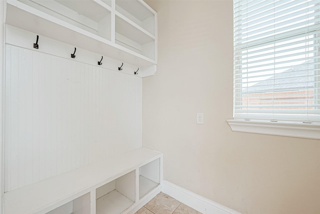 mudroom featuring light tile patterned flooring