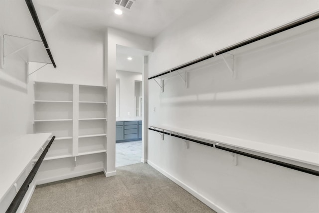 spacious closet with light colored carpet