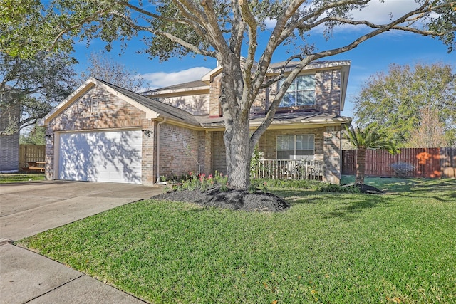 view of front of property with a garage and a front lawn