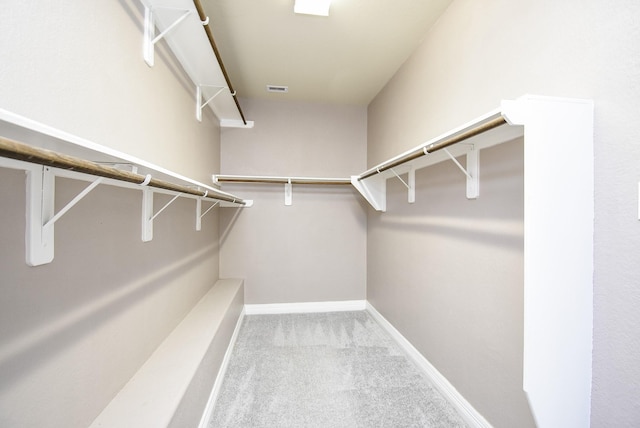 spacious closet featuring light carpet