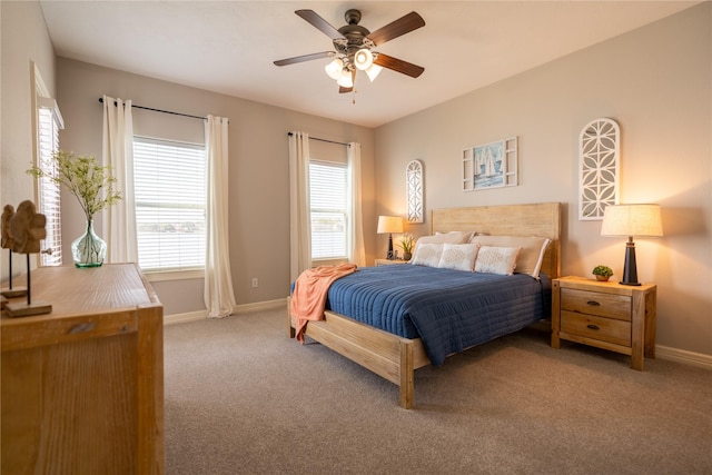 bedroom featuring carpet flooring and ceiling fan