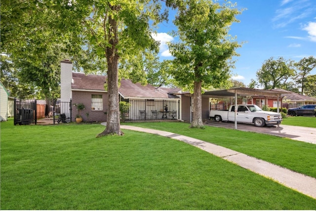 ranch-style house with a front lawn and a carport