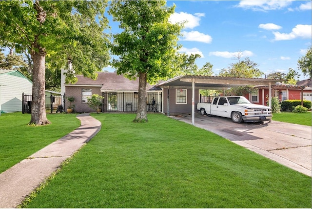 ranch-style home featuring a carport and a front yard