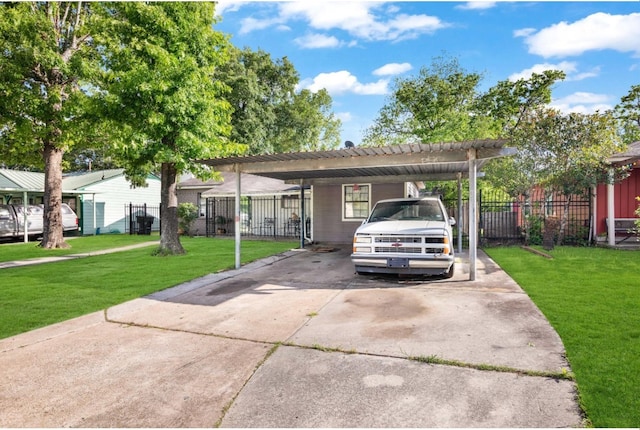 single story home featuring a front yard and a carport