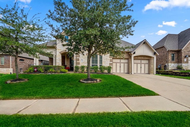 view of front of house featuring a front lawn and a garage