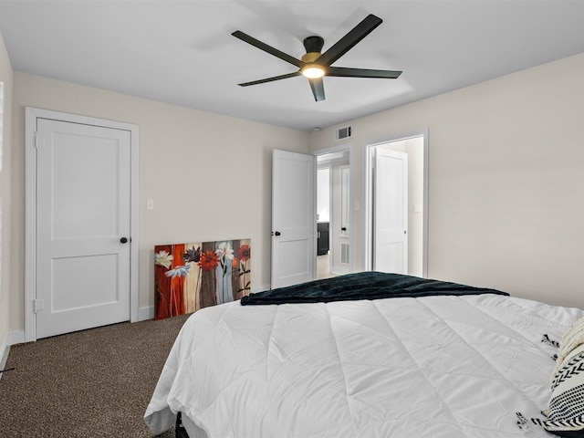 bedroom featuring carpet and ceiling fan