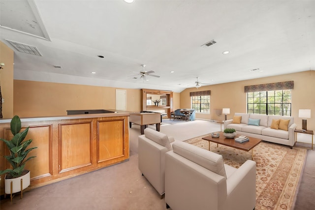 living room featuring ceiling fan