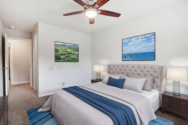 bedroom with carpet flooring and ceiling fan