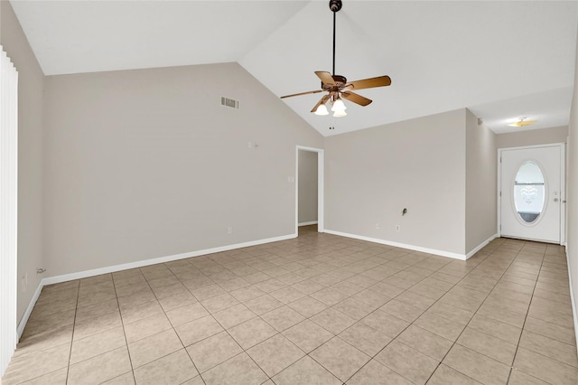 unfurnished room featuring ceiling fan and lofted ceiling