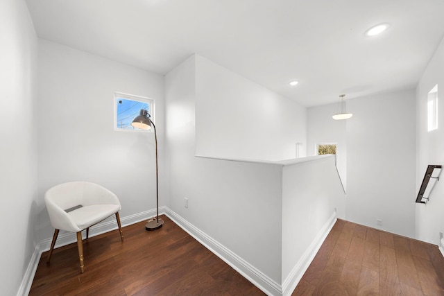 hallway featuring a healthy amount of sunlight and dark hardwood / wood-style floors