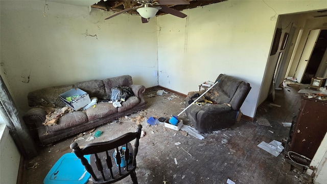 living room with ceiling fan