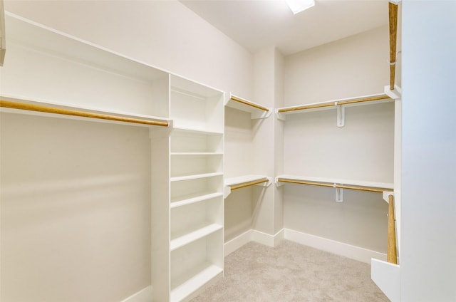 walk in closet with light carpet