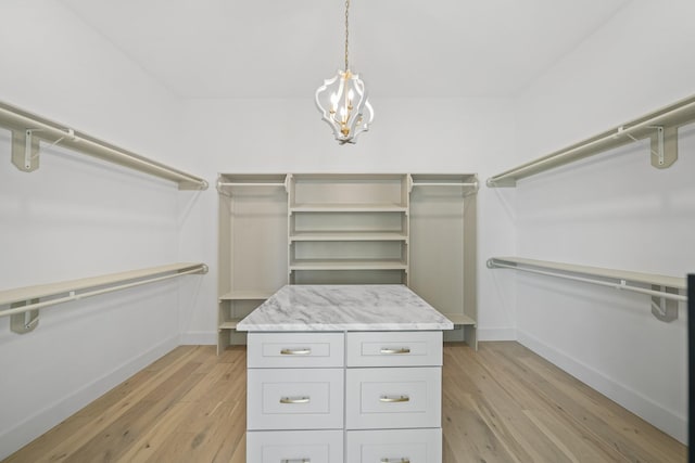 spacious closet featuring light hardwood / wood-style flooring