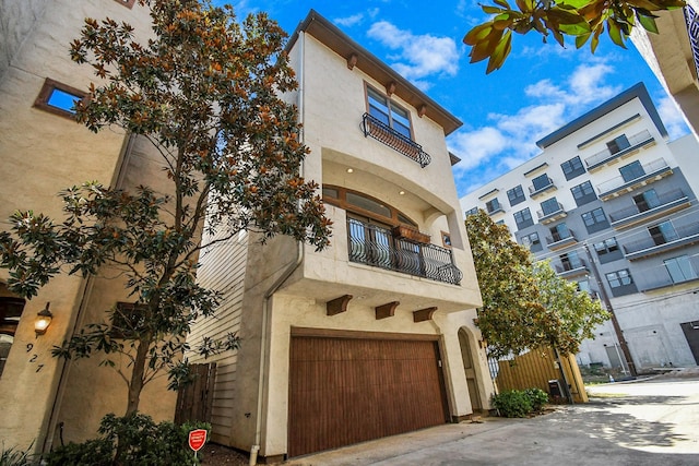 view of building exterior featuring a garage