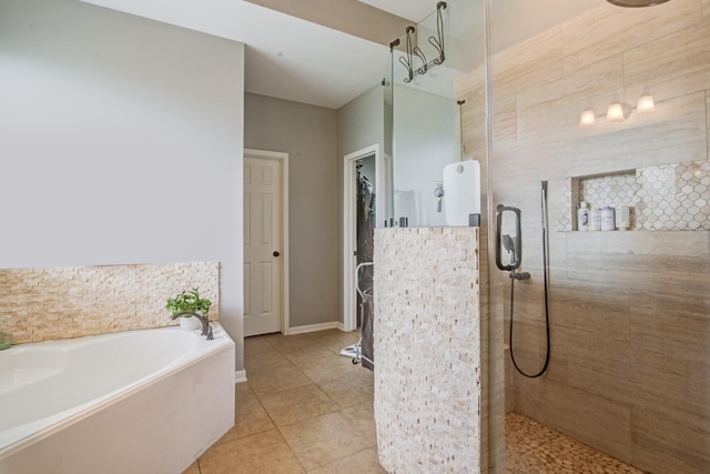 bathroom featuring tile patterned floors and shower with separate bathtub