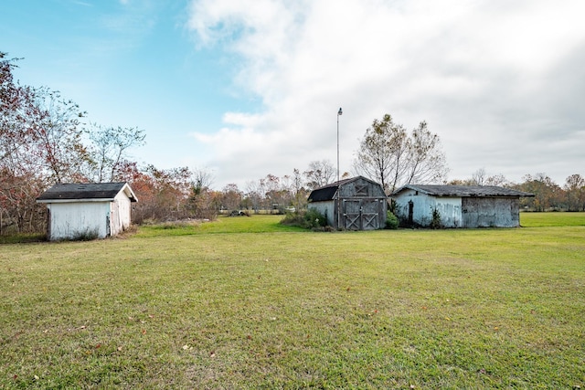 view of yard with a storage unit