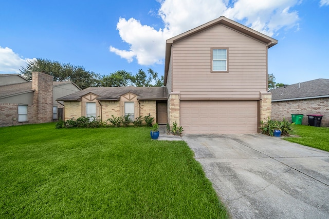 front of property with a front lawn and a garage