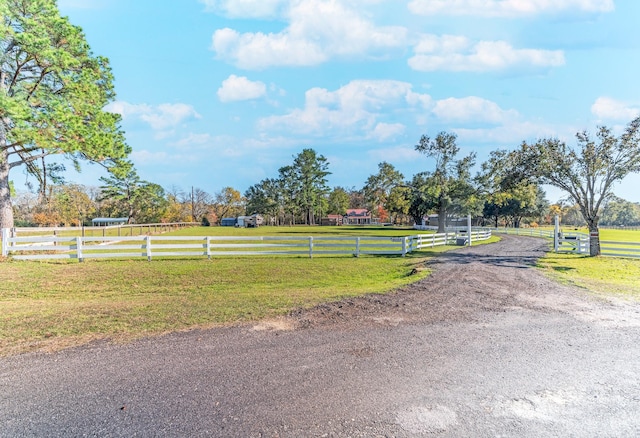 view of street featuring driveway, a rural view, and a gated entry