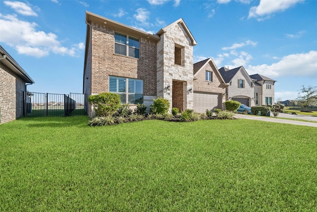 view of front facade featuring a front yard and a garage