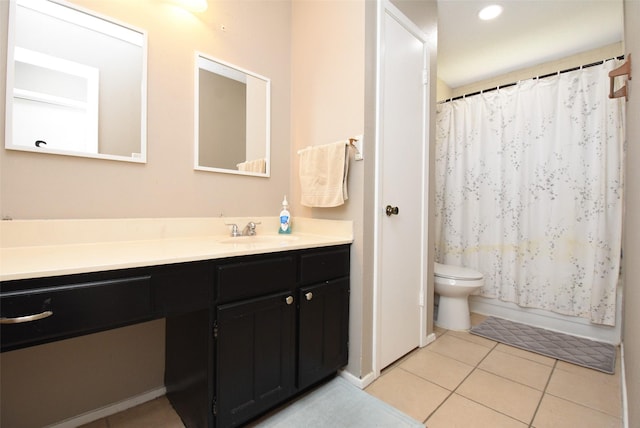 full bathroom with tile patterned flooring, vanity, toilet, and shower / bath combo