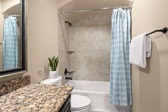 full bathroom featuring vanity, toilet, and shower / bathtub combination with curtain