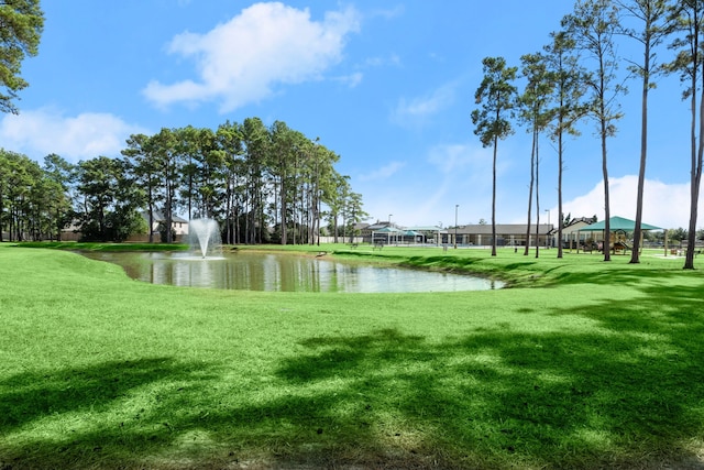 view of community featuring a yard and a water view