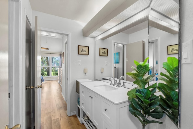 bathroom featuring hardwood / wood-style floors and vanity