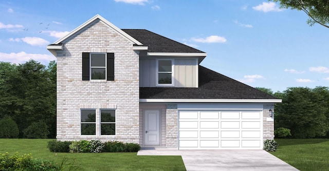 2925 Terrace Grove Dr, Conroe, TX 77304 - traditional home featuring a front lawn, driveway, a shingled roof, and a garage