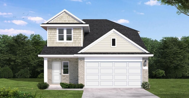 view of front of home featuring a front yard and a garage