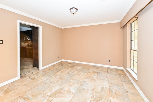 empty room with a healthy amount of sunlight and ornamental molding