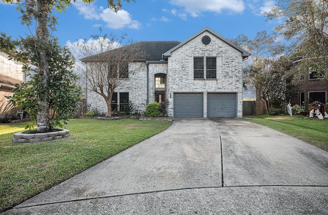 view of front of home featuring a garage and a front lawn