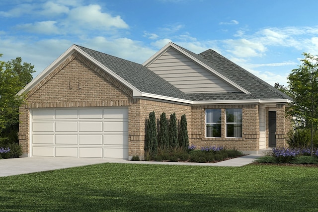 view of front of house with a garage and a front lawn