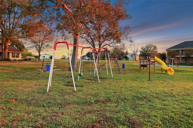 playground at dusk with a yard