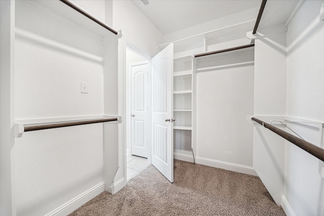 spacious closet featuring light carpet