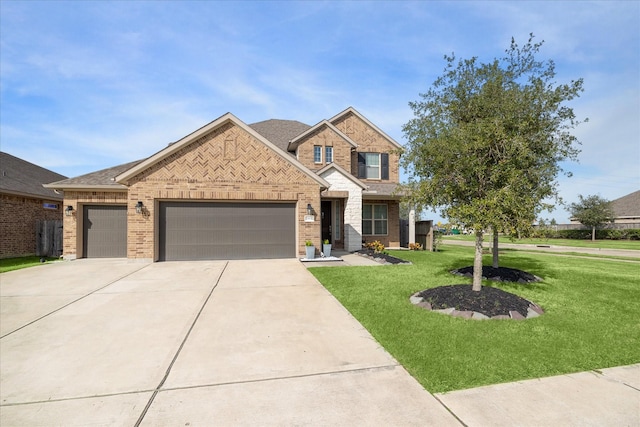 craftsman-style house with a front yard and a garage