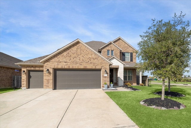 craftsman house featuring a front lawn and a garage