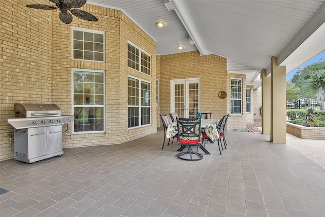 view of patio / terrace with ceiling fan and area for grilling