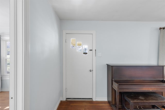 doorway featuring dark wood-type flooring