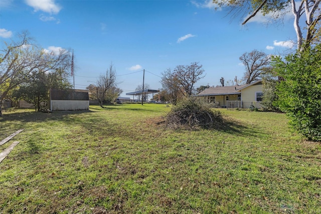 view of yard with a storage unit