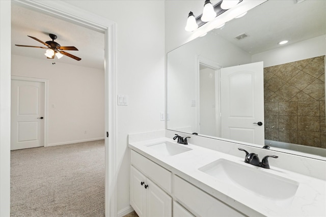 bathroom with vanity and ceiling fan