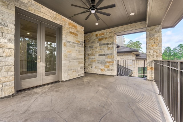 view of patio / terrace with ceiling fan and french doors