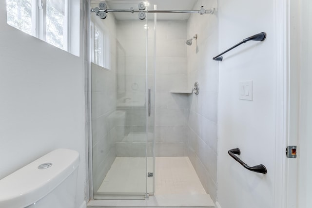 bathroom featuring toilet and walk in shower