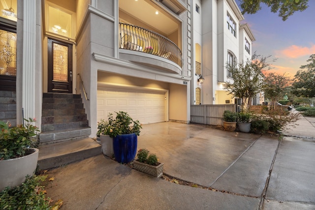 exterior space featuring a garage