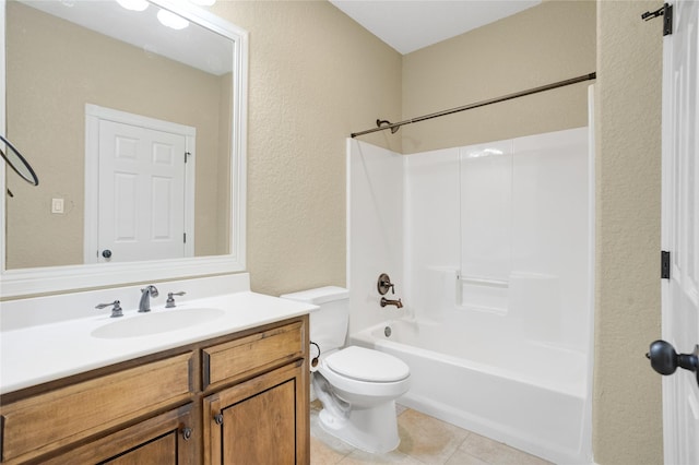 full bathroom featuring tile patterned floors, vanity, shower / bathtub combination, and toilet