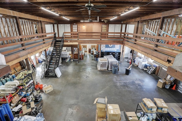 garage with ceiling fan